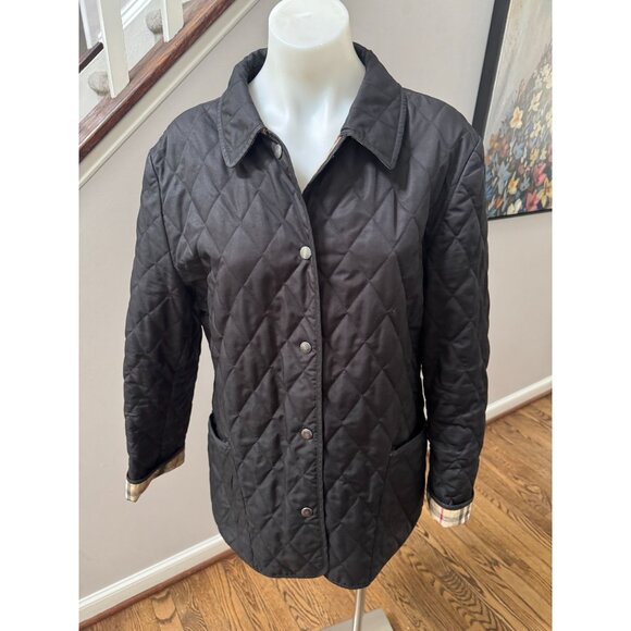 Burberry London Classic Black Diamond Quilt Snap Front Jacket Check Lining Small - Picture 1 of 7